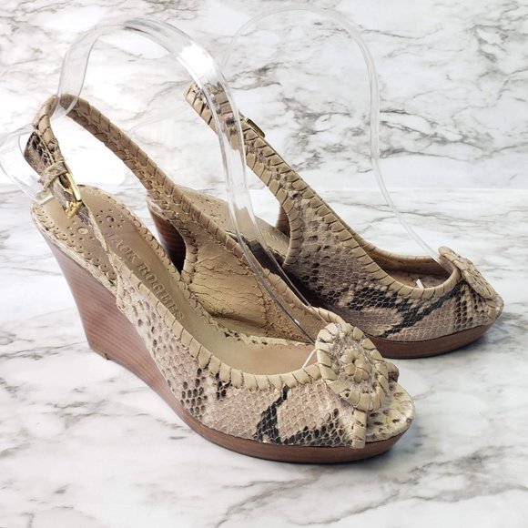 Jack Rogers Snake Skin Peep Toe Wedge Heels - Picture 3 of 6